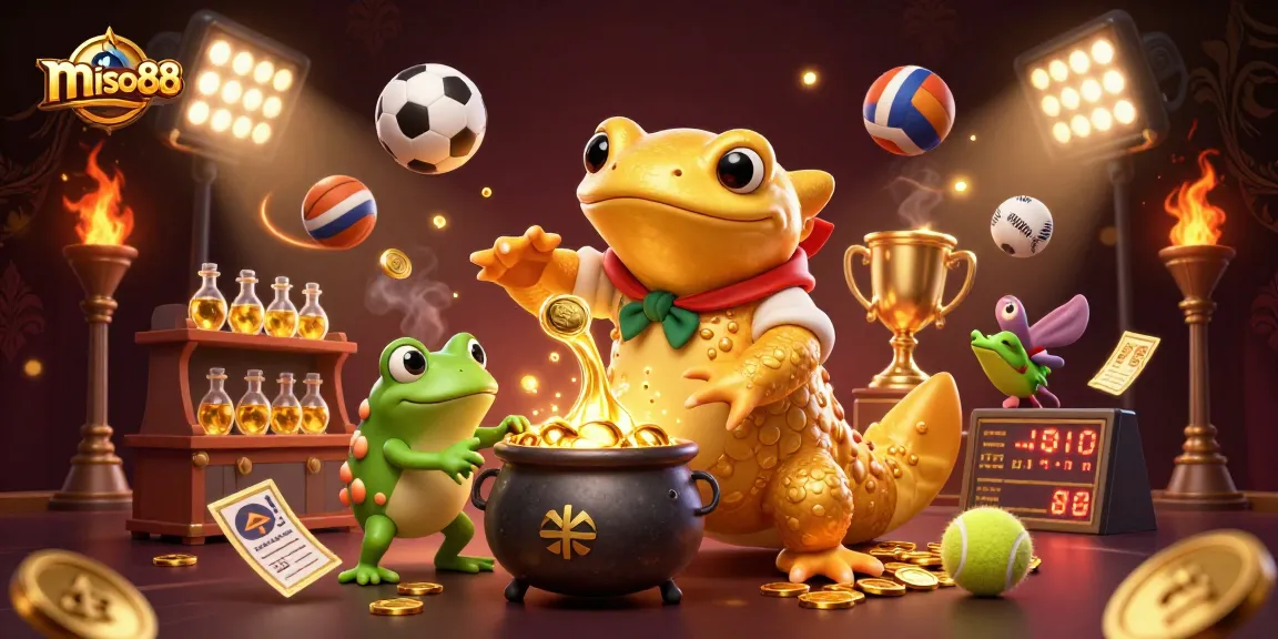 Engage in winning strategies at miso88 with this vibrant casino-themed illustration showcasing dynamic elements and gold treasures.