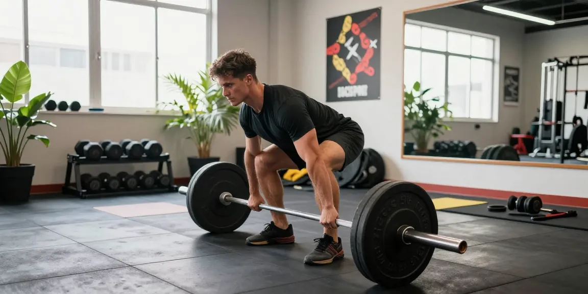 Sportlicher Bodybuilder hebt Gewichte im Fitnessstudio von Steroidshop und zeigt Engagement und Stärke.