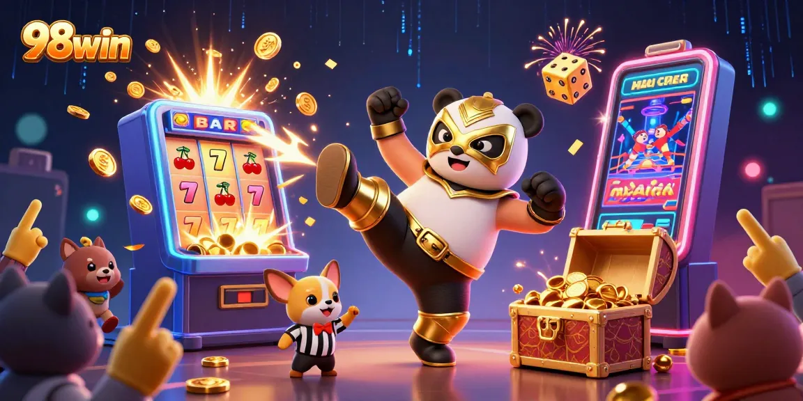 Experience high-energy betting action with 98win's immersive 3D casino scene featuring dynamic characters.