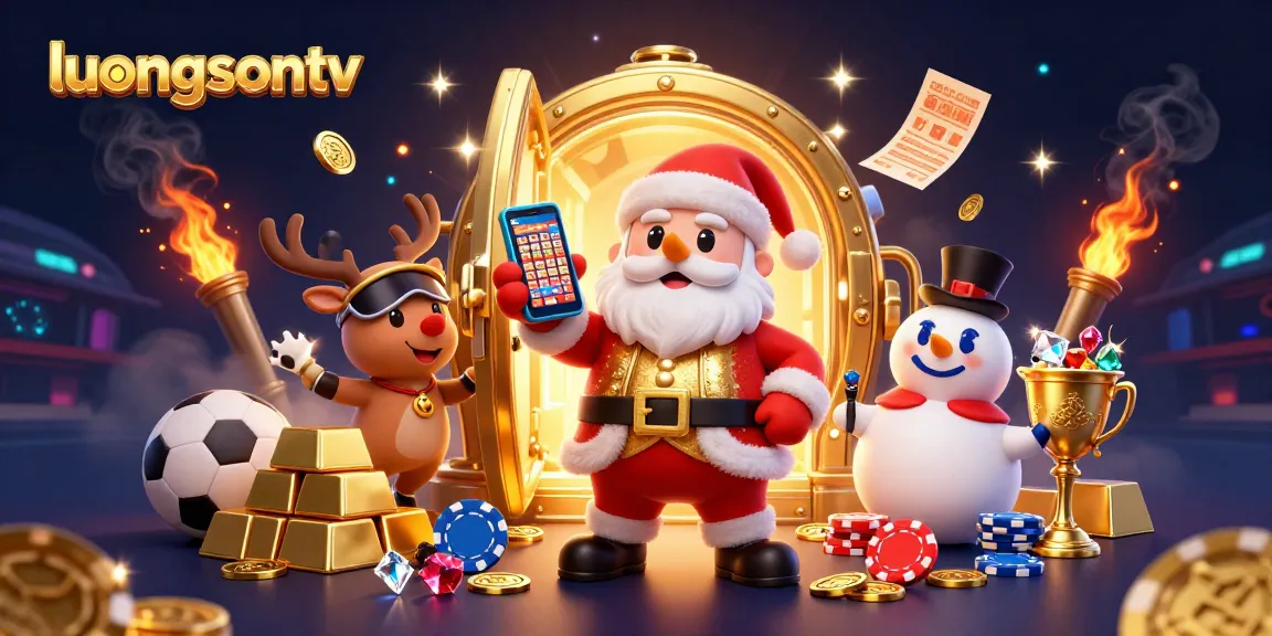 luongsontv offers a vibrant scene with Santa and friends enjoying casino-themed action filled with sports elements.