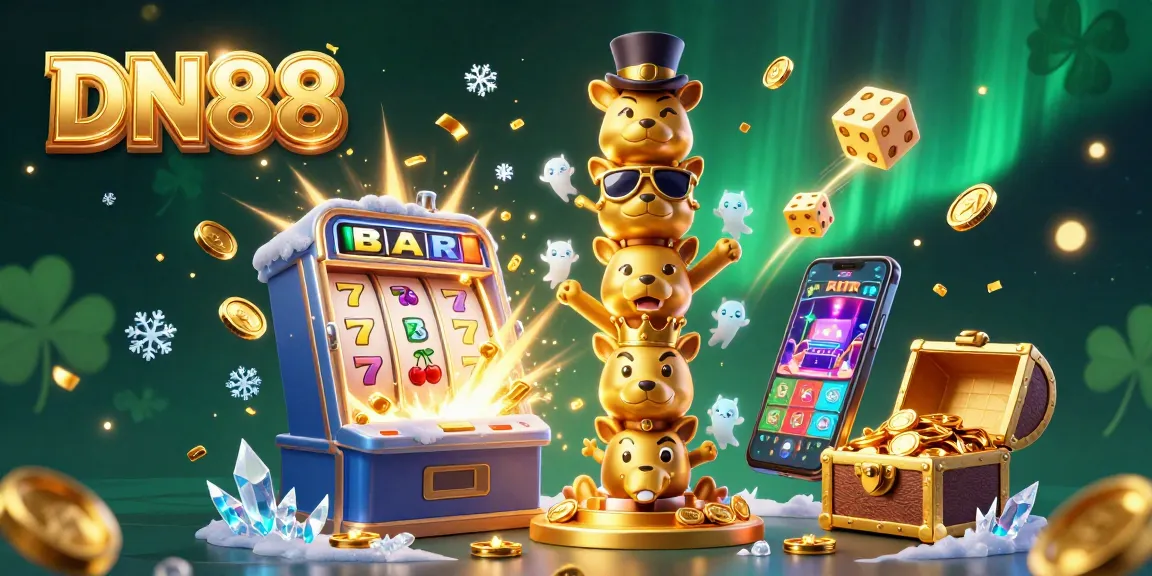 Experience the excitement at DN88 with vibrant casino visuals, including a golden totem and dynamic jackpots.