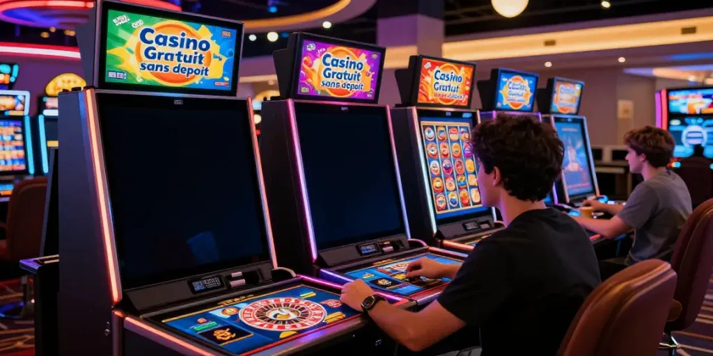 Engaging atmosphere of Casino Gratuit sans depot with a player at a digital gaming interface.