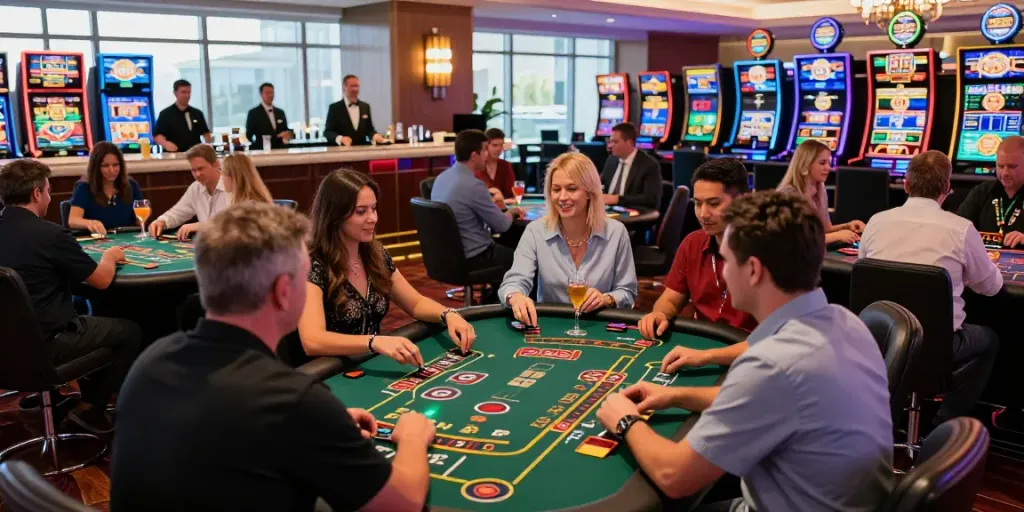 Casino sans Depot gaming scene with vibrant atmosphere and players at tables