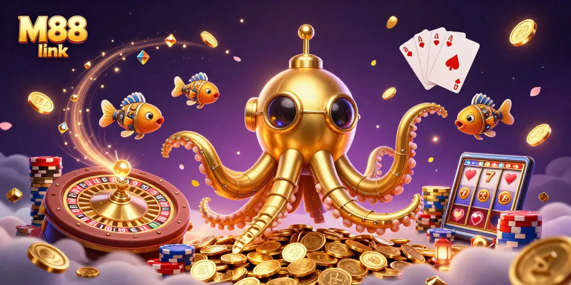 Experience thrilling winnings at M88 link with a vibrant casino illustration showcasing exciting games