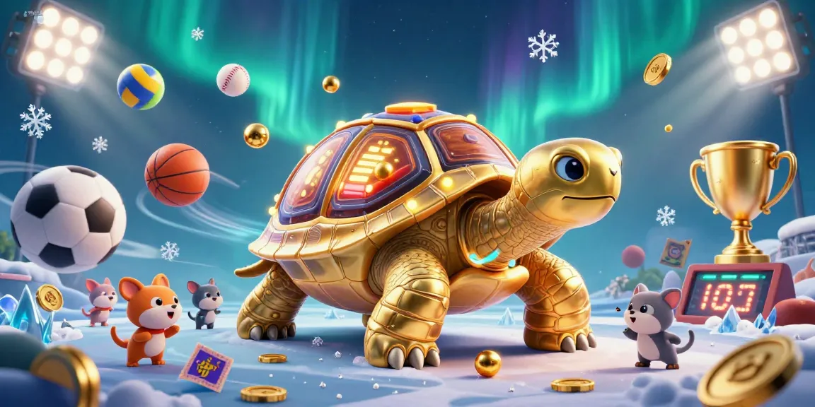 Situs slot illustration with a golden tortoise pinball machine attracting eager players in a vibrant casino scene.