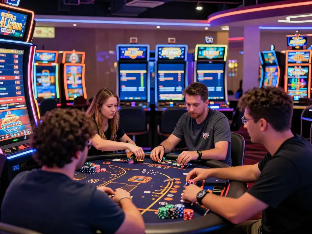 Casino En Ligne players enjoying an engaging gaming experience at vibrant slot machines and tables.