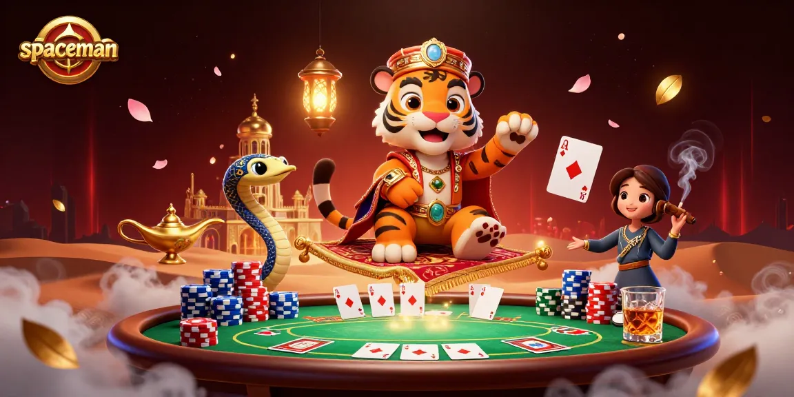 Play the spaceman slot game on a vibrant, energy-filled casino scene featuring colorful chip towers and magical characters.