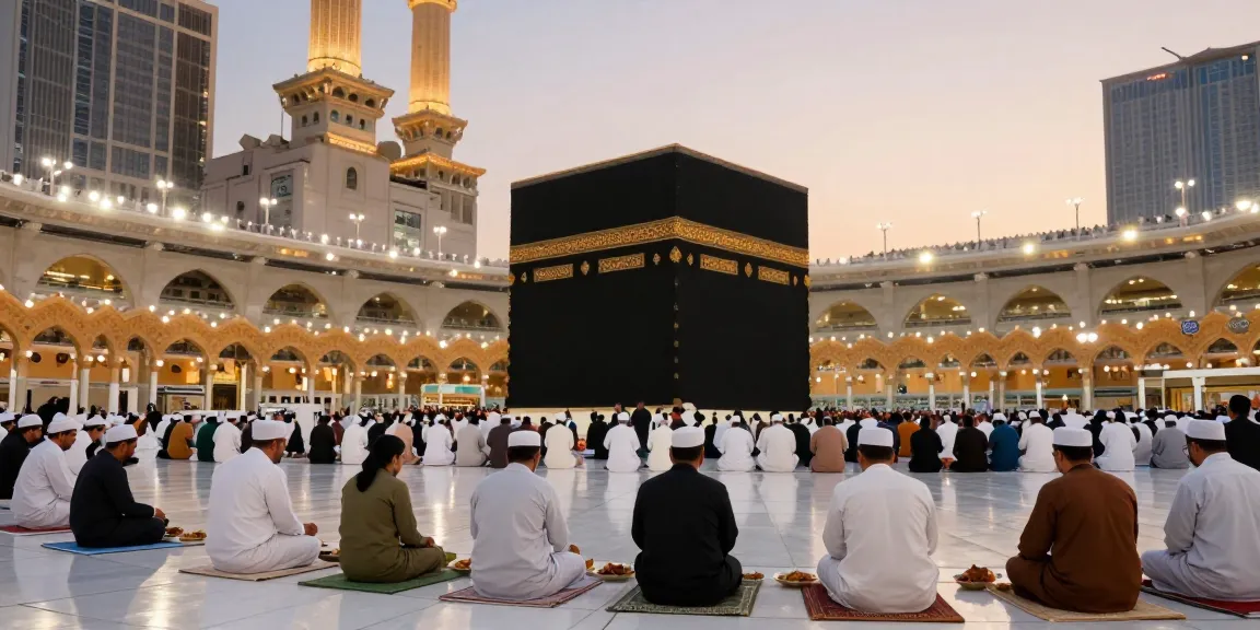 Pilgrims engaging in Umroh Ramadhan at Masjid al-Haram, showcasing a vibrant travel experience during Ramadan.