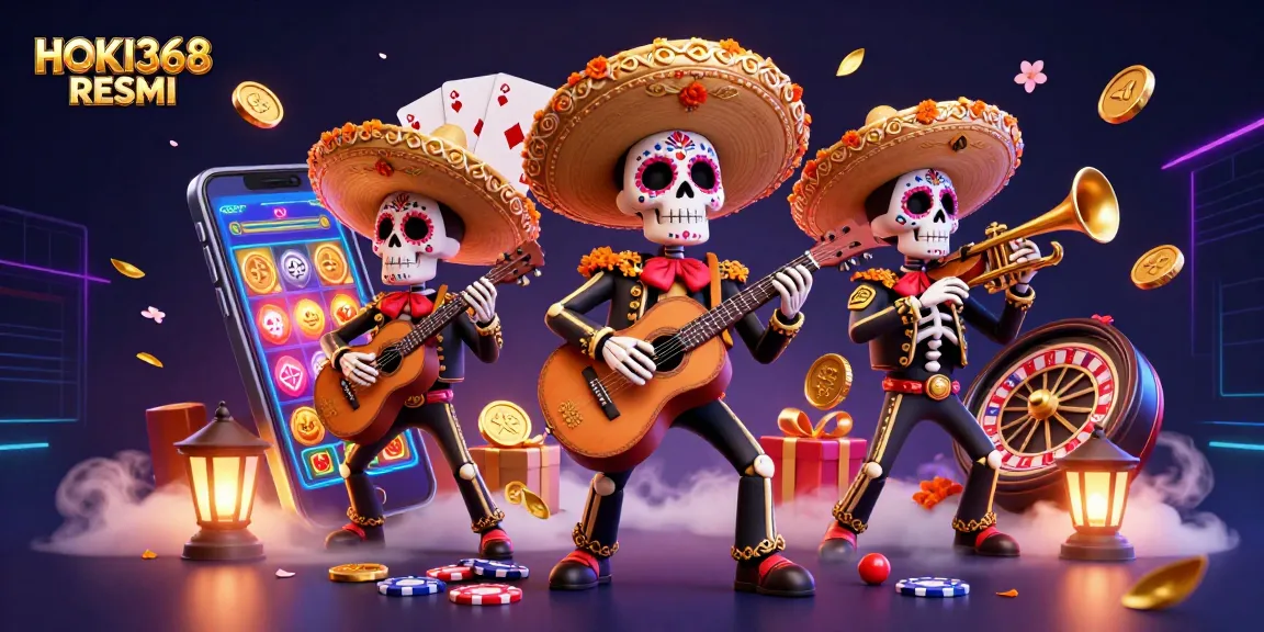 Experience thrilling wins at HOKI368 RESMI with vibrant mariachi band amidst slot games.