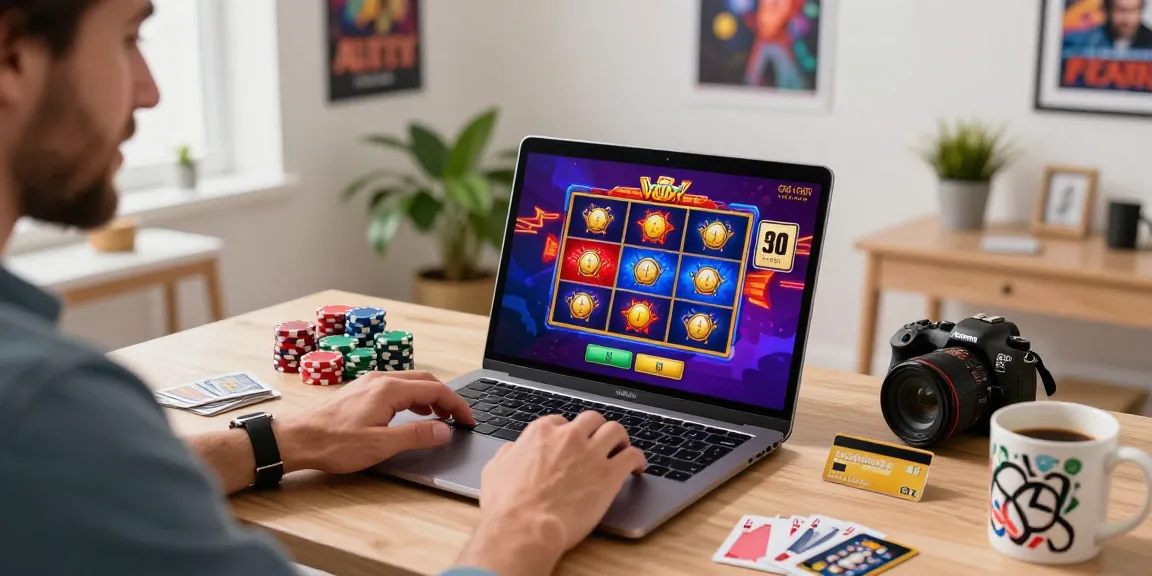 Casinos that accept credit cards scene showing a player at a stylish desk with gaming accessories.