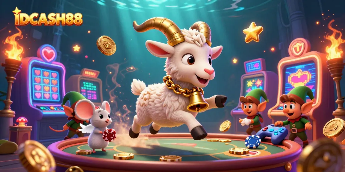 Experience thrilling gameplay at IDCASH88 with lively characters and vibrant casino elements in a dynamic illustration.