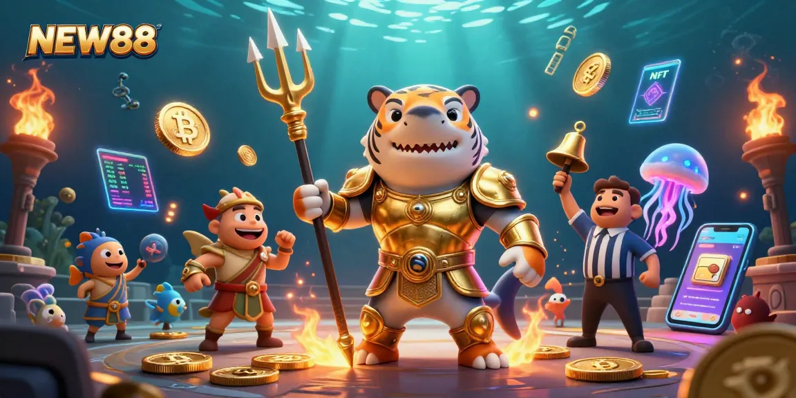 Engage in thrilling underwater battles with NEW88's immersive casino experience showcasing vibrant elements.