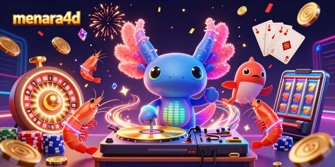Menara4d menghadirkan festival kasino bawah air dengan DJ axolotl, koin emas, dan semangat fiesta.