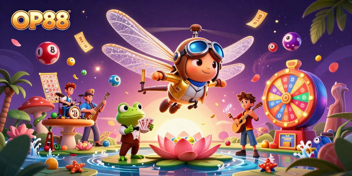 Experience thrilling gaming action at OP88 with vibrant lottery elements and lively characters.