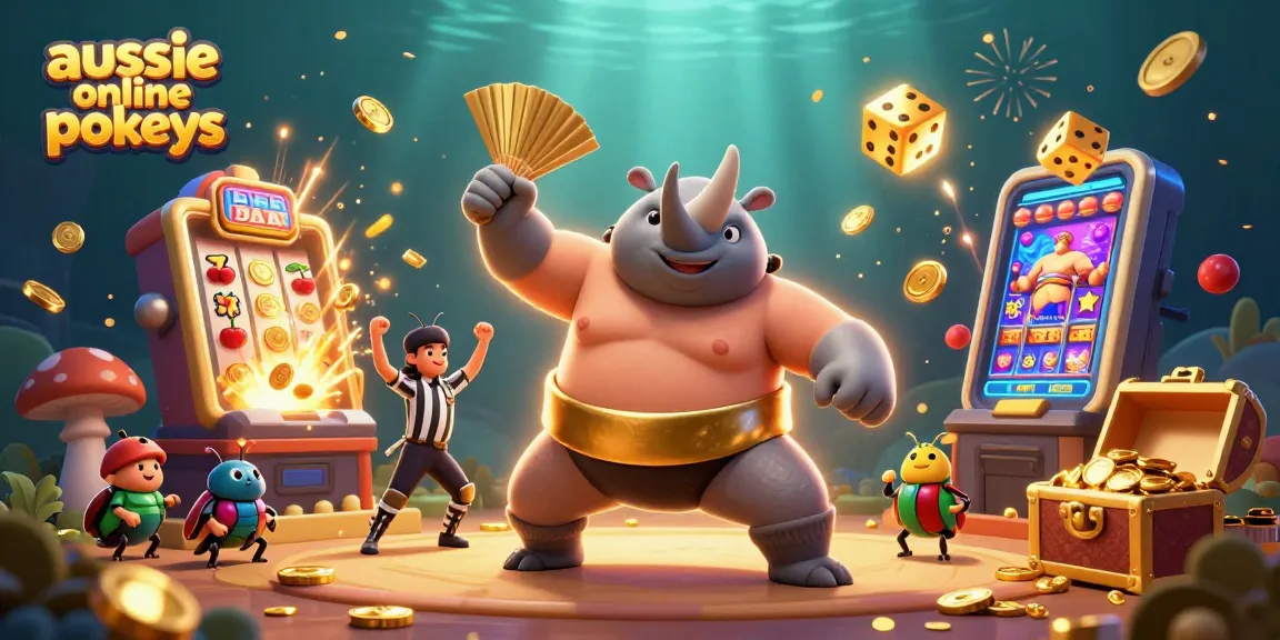 Enjoy exciting aussie online pokies action with vibrant characters and casino game elements in a dynamic 3D scene