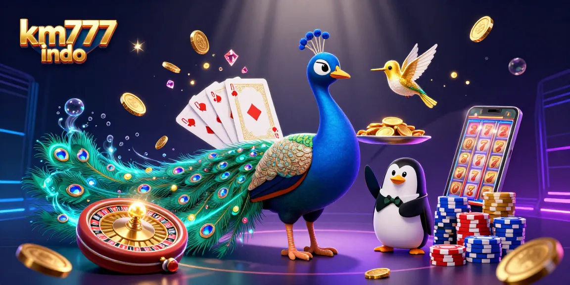Experience the thrill of km777 indo with vibrant casino elements and characters in a dynamic illustration.