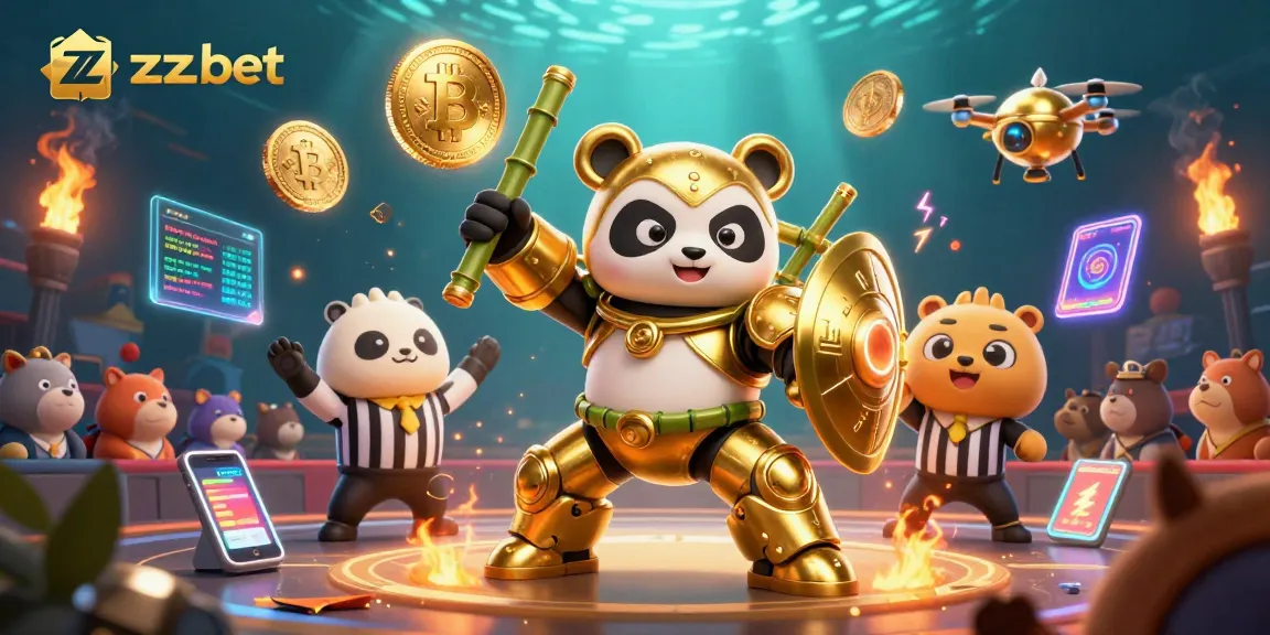Ganhe recompensas jogando no zzzz bet com um robô de luta em um cassino animado.