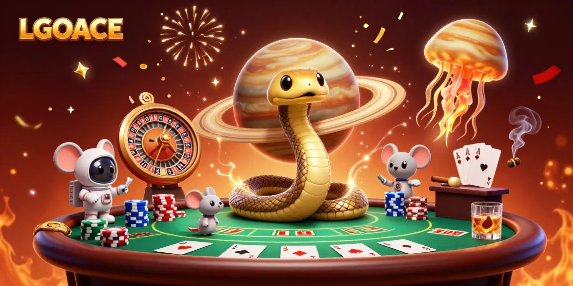 LGOACE offers an exciting cosmic gambling scene as astronaut mice place bets on a roulette wheel made of Saturn's rings.
