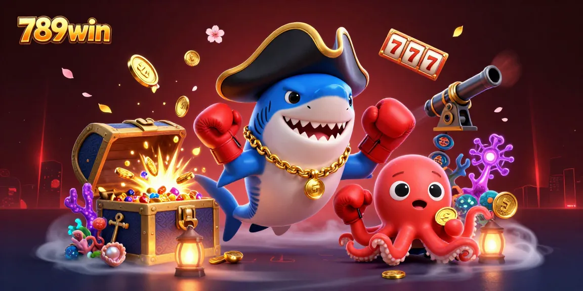 Join the fun with 789win as a pirate shark, pufferfish, and octopus celebrate big wins in a vibrant casino scene.