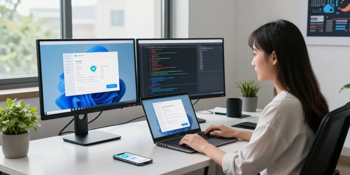 Explore telegramin-cn.com interface at a modern tech workspace, showcasing innovative communication.