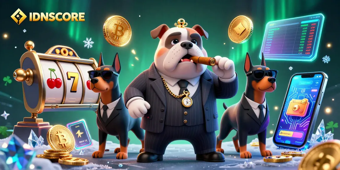 Engage in winning strategies at IDNSCORE with dynamic slot action and crypto-themed casino illustration.