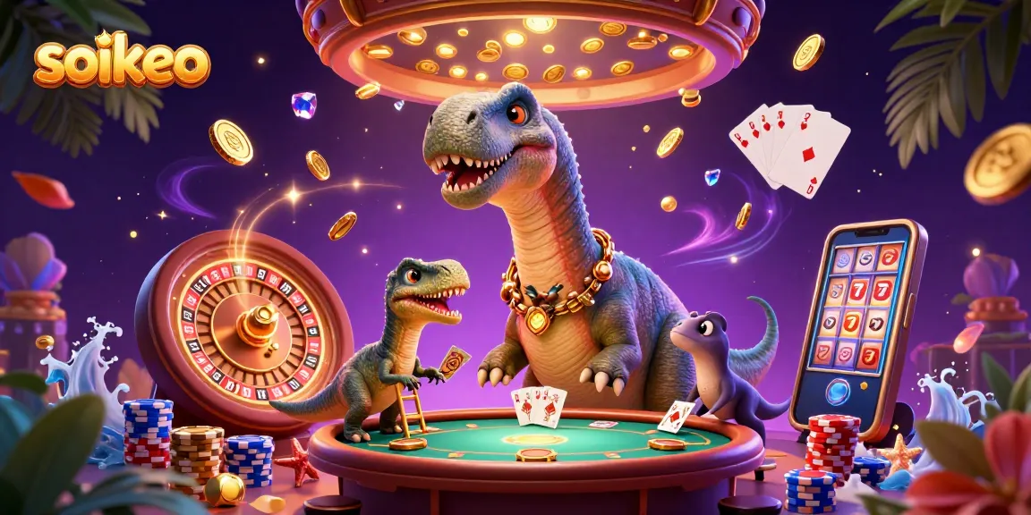 Place your bets with Soikeo as the cartoon brontosaurus oversees the gaming action.