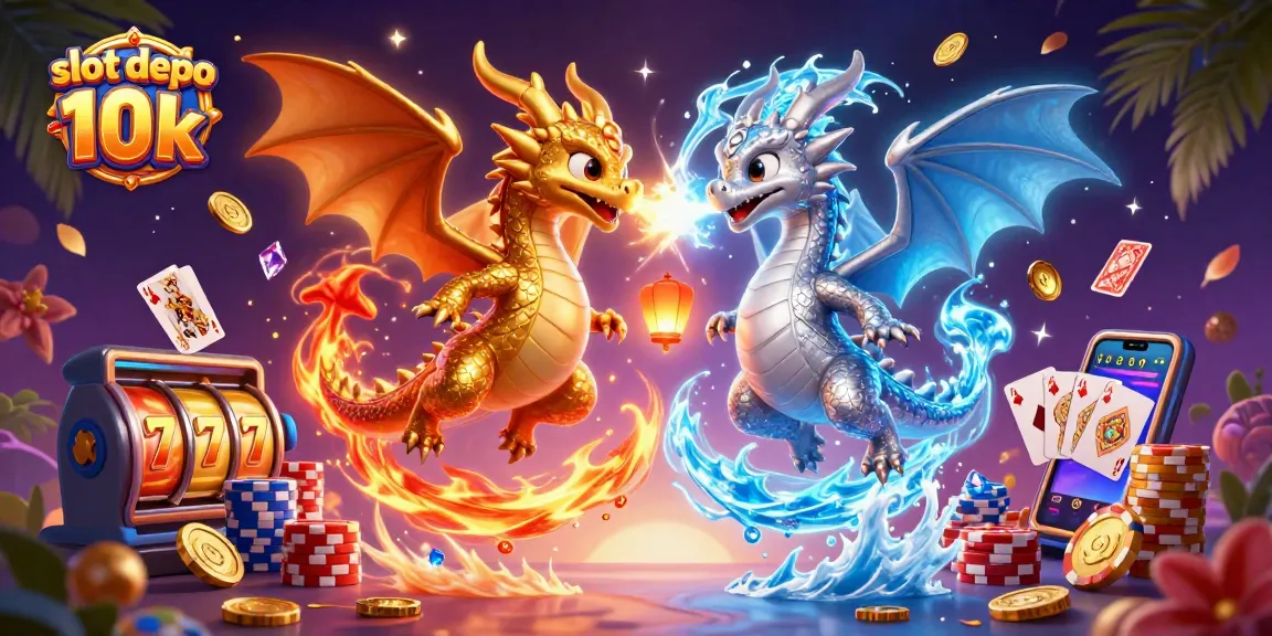 Experience thrilling gameplay with slot depo 10k, featuring vibrant dragons and magical casino elements.