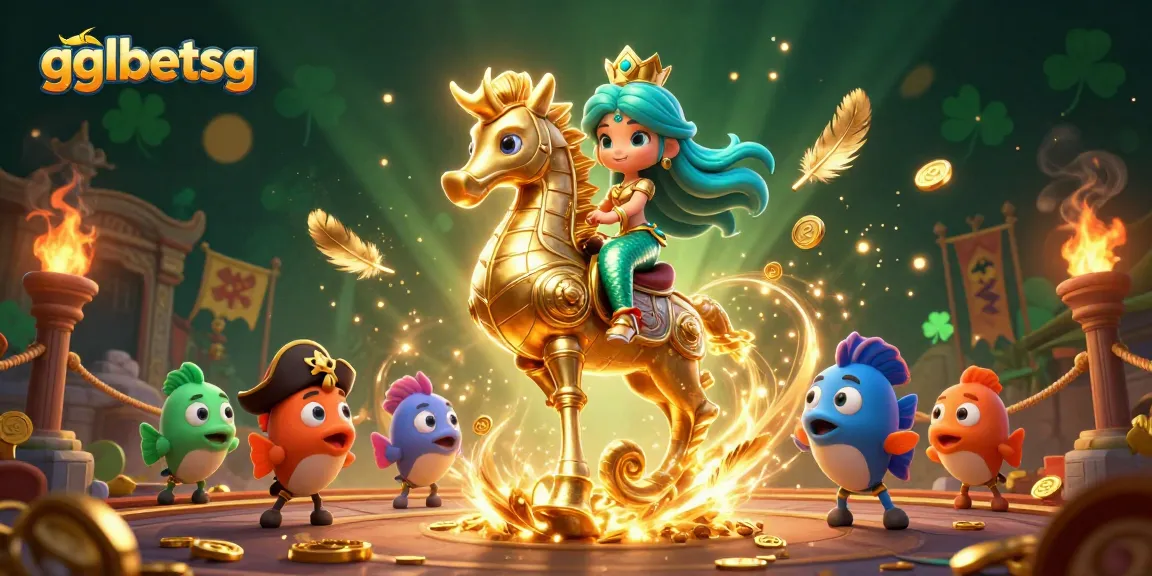 Experience thrilling bets on gglbetsg with a vibrant mermaid princess and seahorse amid explosive casino action.