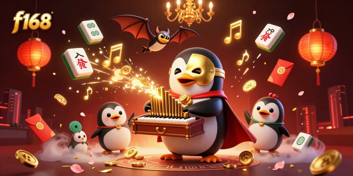 Experience thrilling adventures at f168 with a 3D penguin organist and vibrant casino elements.