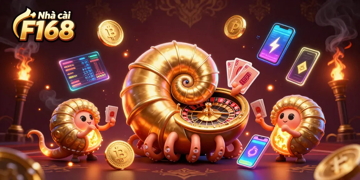 Engage with Nhà cái F168 showcasing a vibrant 3D casino scene with animated gambling themes.