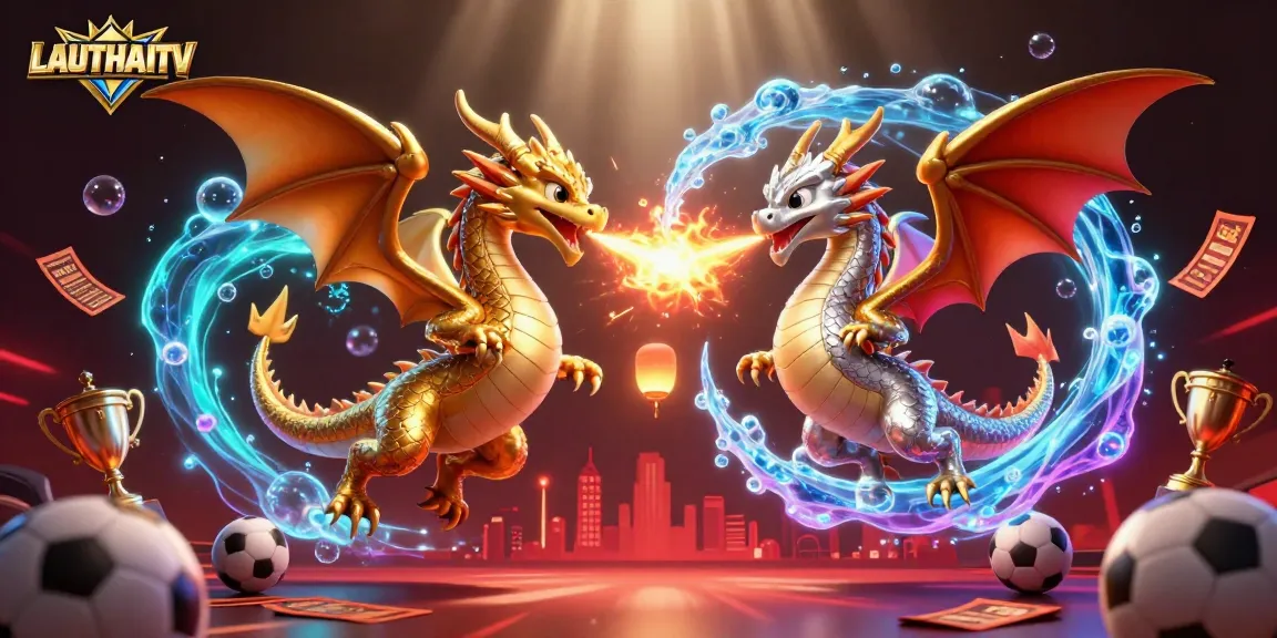 Engage with LAUTHAITV's dynamic sports betting scene featuring dragons and vibrant gaming elements.