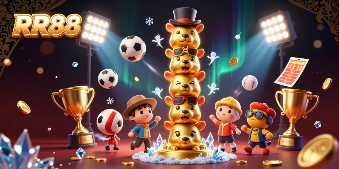 Experience the excitement of RR88 with soaring sports elements and a golden totem at this vibrant online casino.