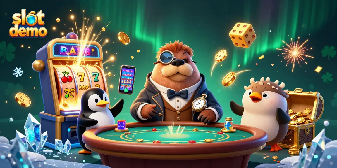 Menggenggam kesempatan slot demo dengan walrus ceria berjas dan pengedar penguin di latar kasino bawah laut.