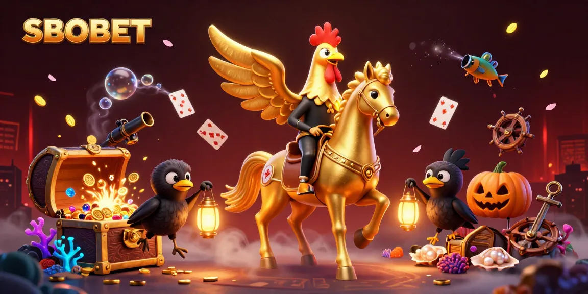 SBOBET offers thrilling casino gameplay with golden rooster and lanterns lighting the action.