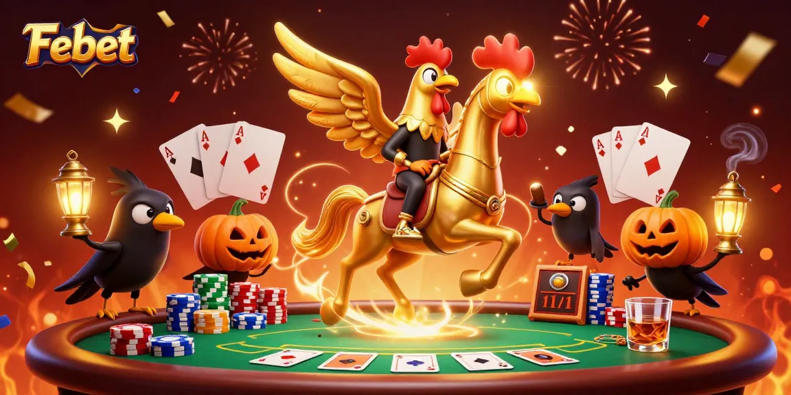 Febet's thrilling casino adventure features a headless horseman rooster and vibrant gaming elements.