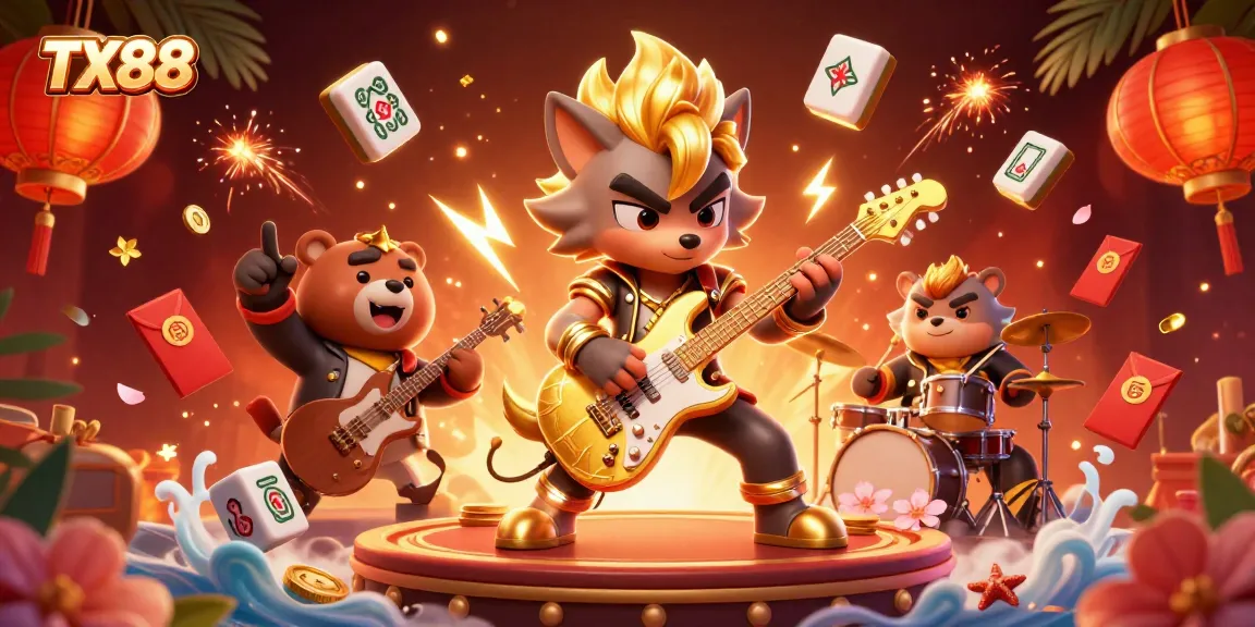 Experience vibrant gaming action at TX88 with lively characters and casino-themed elements.