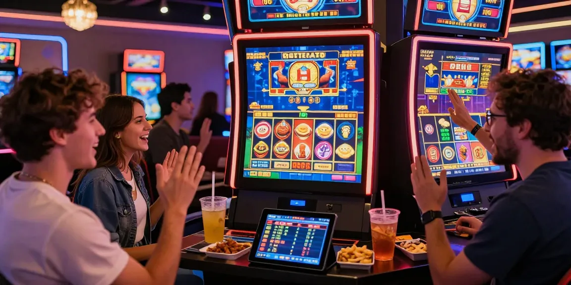 Celebrating friends enjoying online slots at https://89ee.br.com/ with vibrant graphics and festive atmosphere.