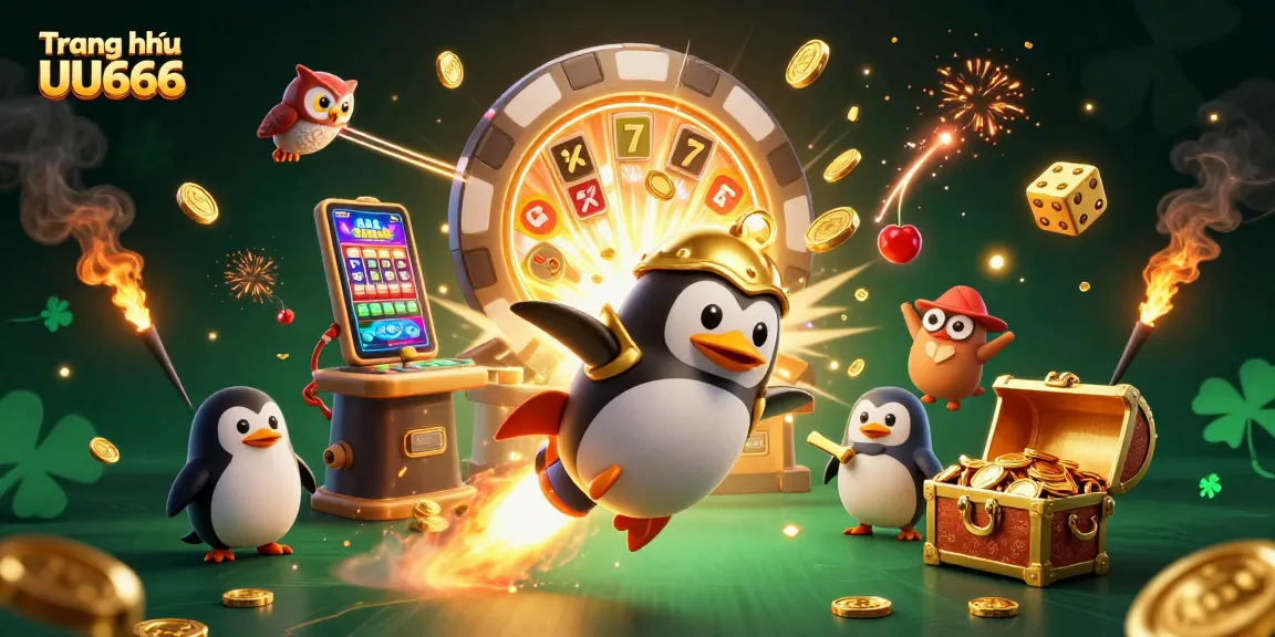 Engage with the vibrant world of Trang chủ UU666, featuring a golden penguin and jackpot symbols in an exciting casino setting.