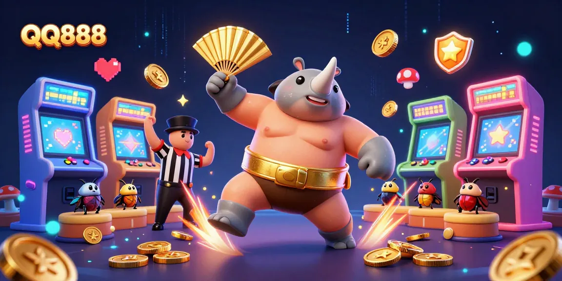 Experience thrilling gameplay at QQ888 with the sumo champion beetle and dynamic casino elements.