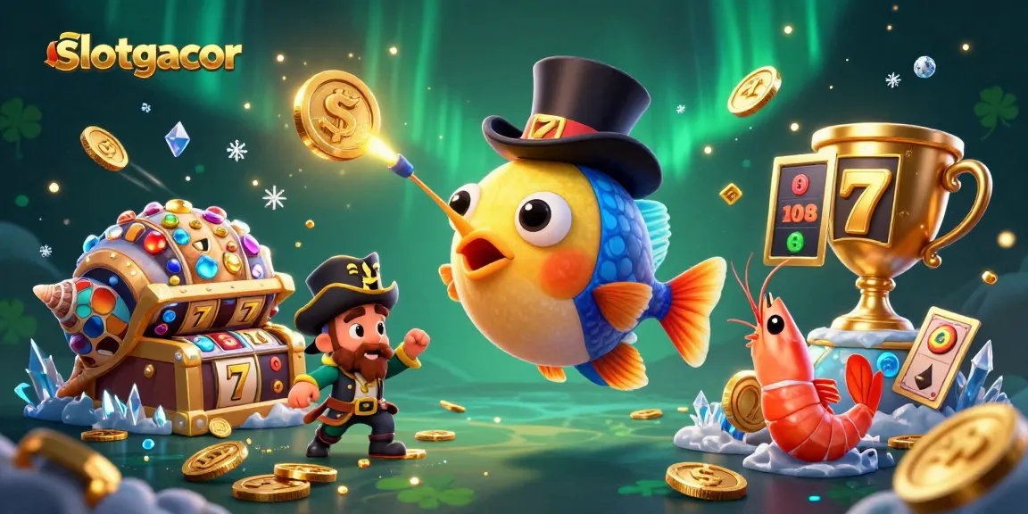 Experience slotgacor excitement with golden coins and colorful slot reels in this vibrant underwater scene.