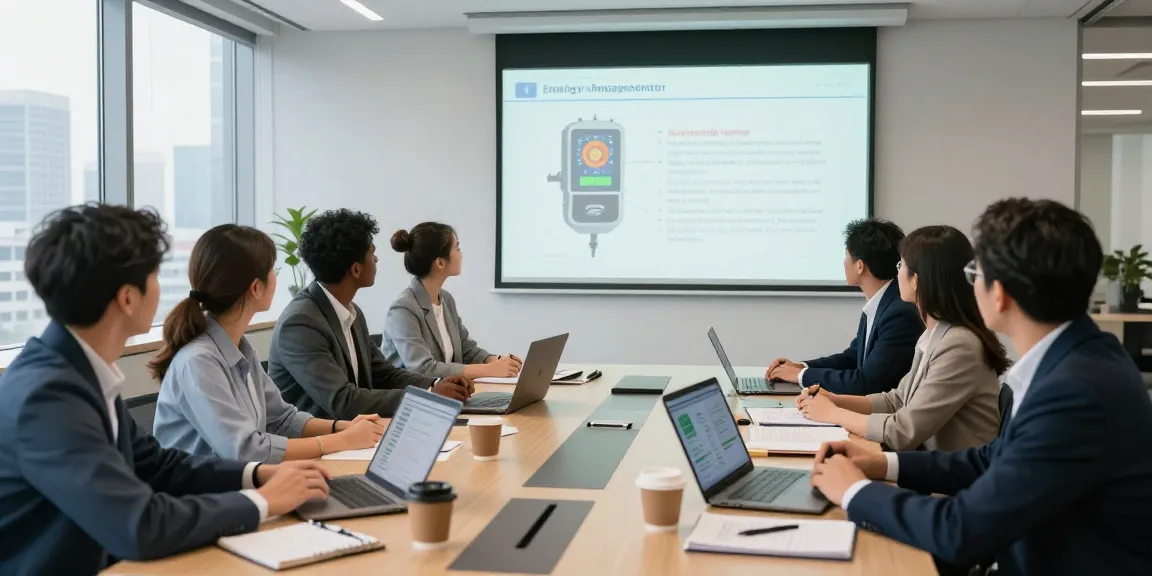 Team discussing business electricity half hourly meter strategies in a modern office.