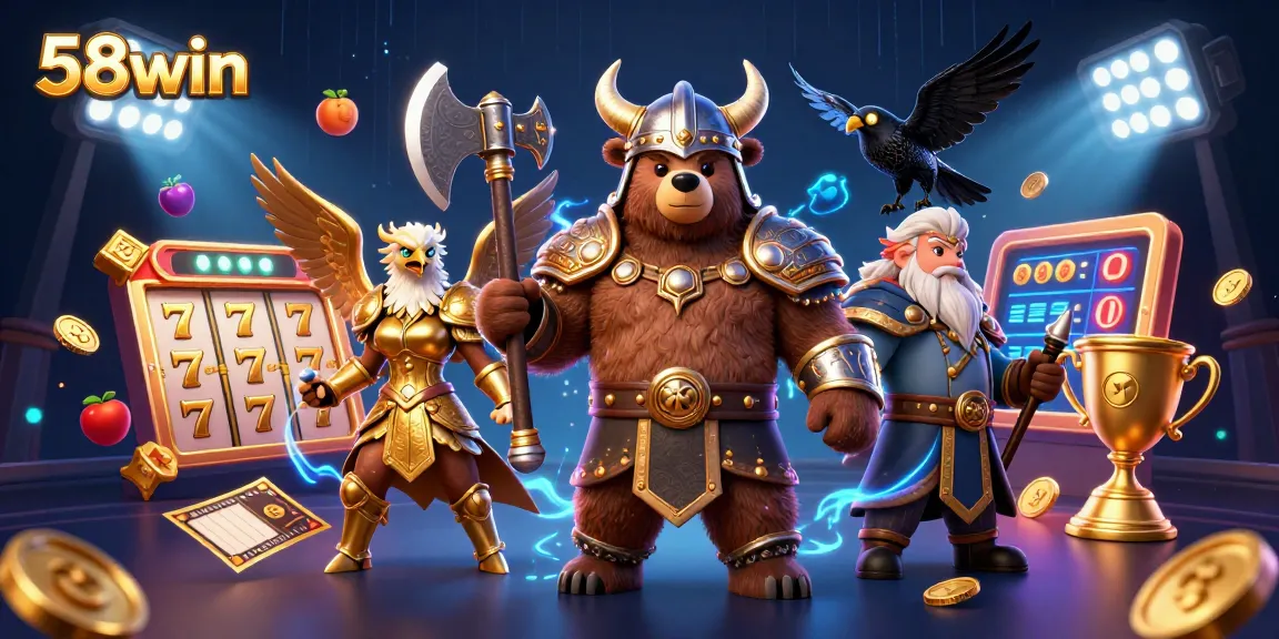 Experience thrilling gameplay with 58win's vibrant casino elements and characters in action.